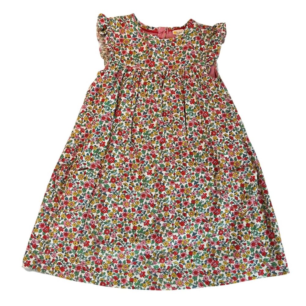 MINI BODEN Floral corduroy ruffle sleeveless dress w/ heart pockets Size 7t - 8t